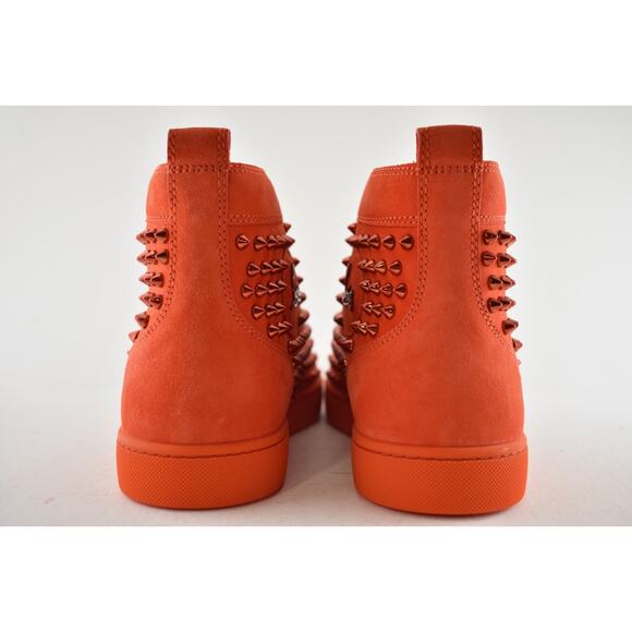 Christian Louboutin Louis Flat Spike Tomate Red Orange High Top Sneaker 44 11 - Picture 11 of 12